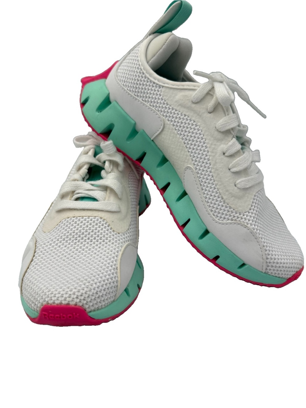Reebok Zig Dynamica Womens Size 7 White Green Athletic Running Shoes Sneakers